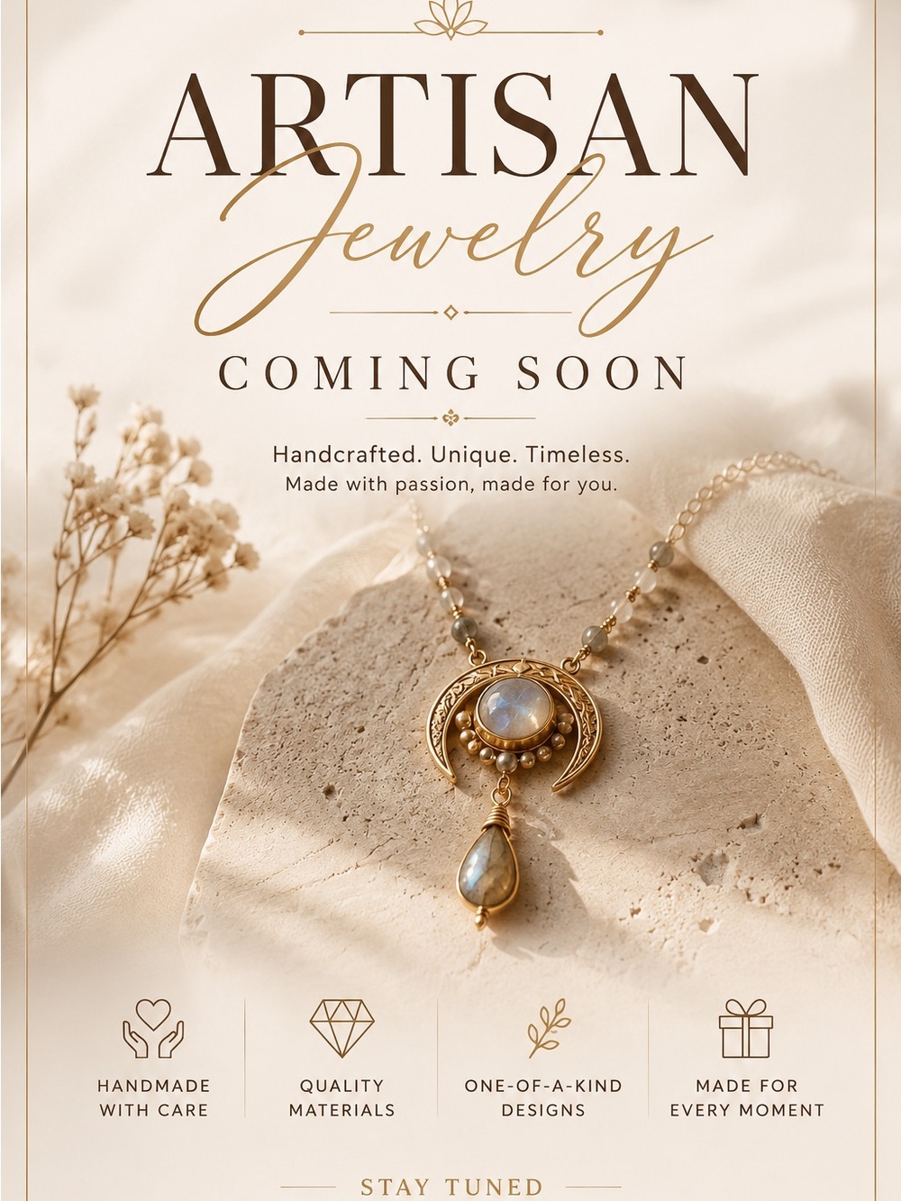 Gold Moonstone Necklace - Gold Blue